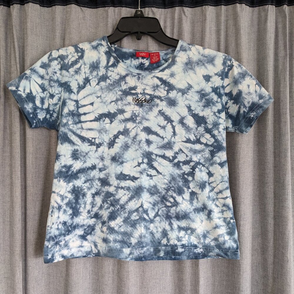 Y2K skater grunge T-shirt women's XL Mossimo blue white tie dye punk 100% cotton